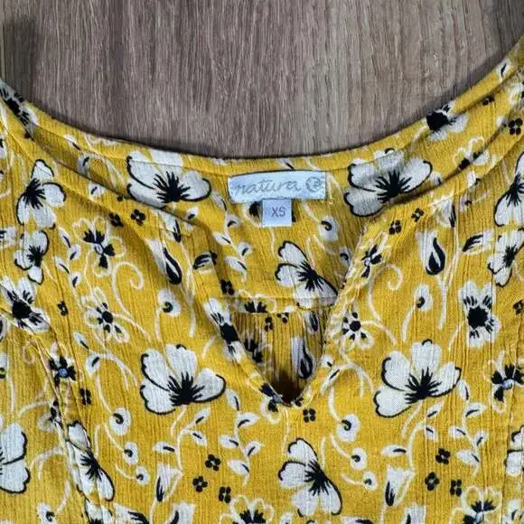 Natura Yellow Floral Boho Maxi Dress XS Tribal Border Hem - Picture 6 of 12